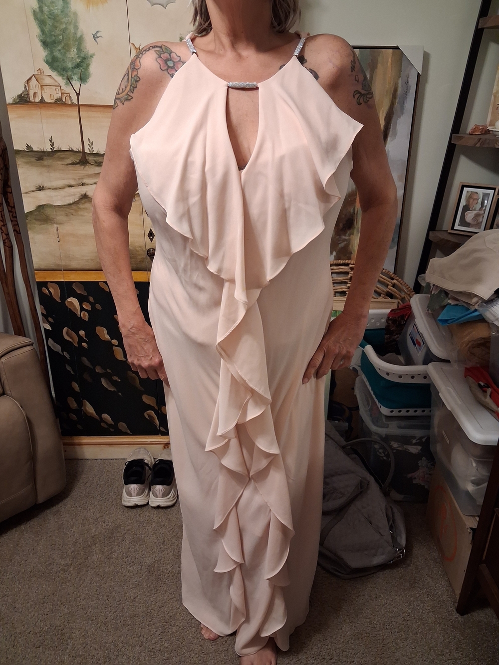 VENUS Blush Ruffle Halter Maxi Dress